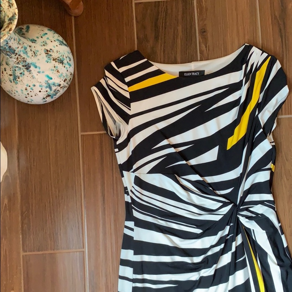 Ellen Tracy Black and White Dress with Yellow